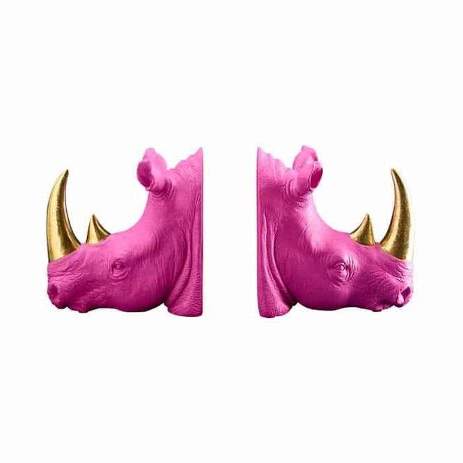 Hovedbilde Neshorn bokstøtter – magenta & gull – ...